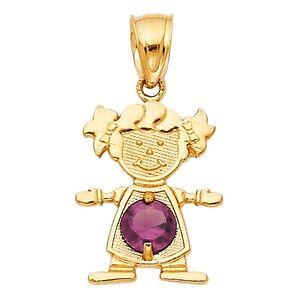 14kY Gold June Birthstone CZ Girl Pendant